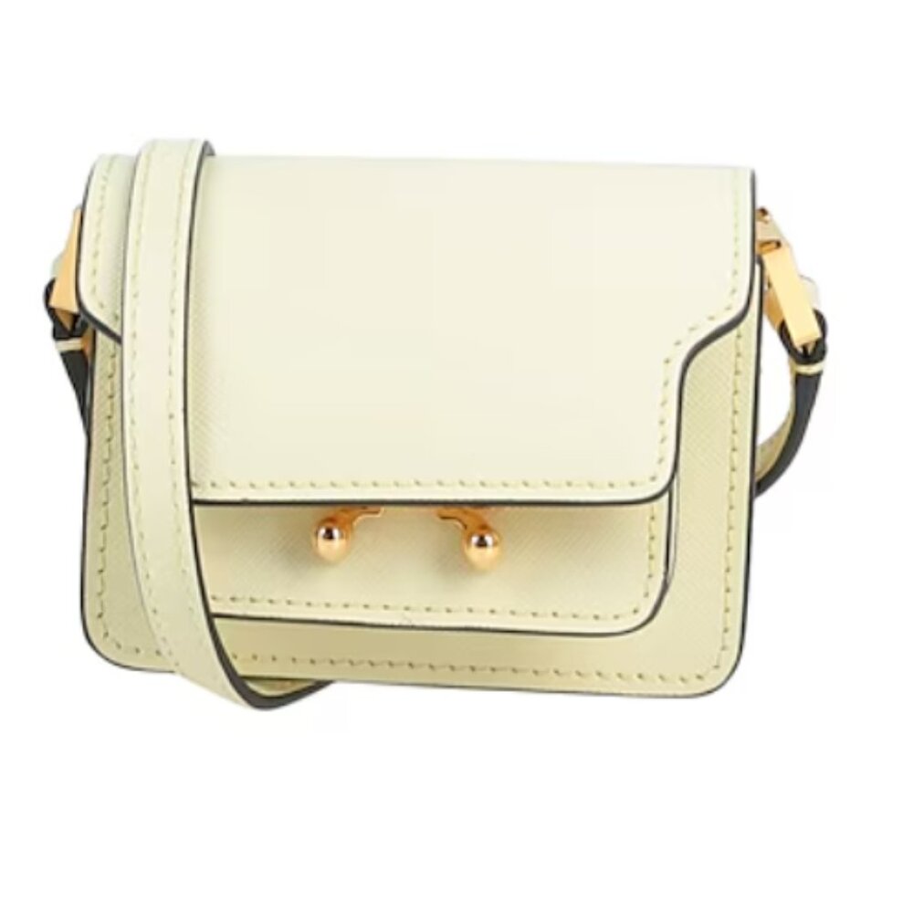 Marni Trunk Designer Leather Crossbody Shoulder Bag Ivory/Yellow NWT + Dustbag